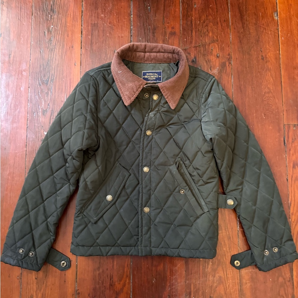 Properly Tied Beaumont Quilted Kids' Jacket with Brown Corduroy Collar - Green